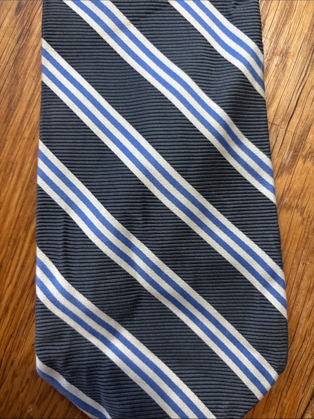 Brooks Brothers Navy Tie with Light Blue and White Stripes - Ribbed Weave
